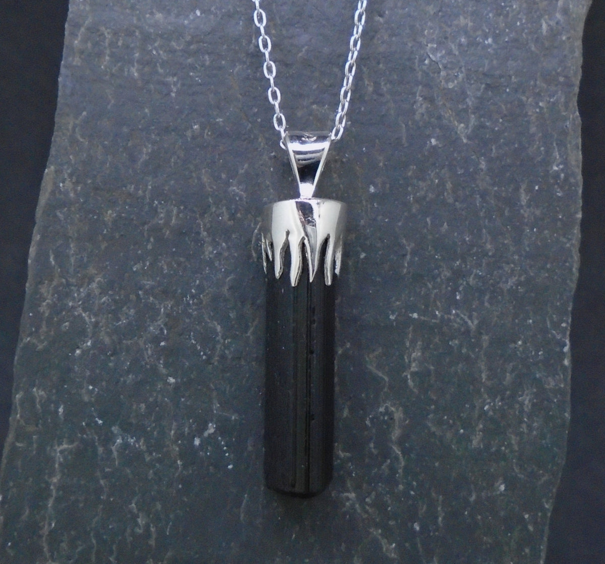 Black Tourmaline Shard Sterling Silver Pendant image 0