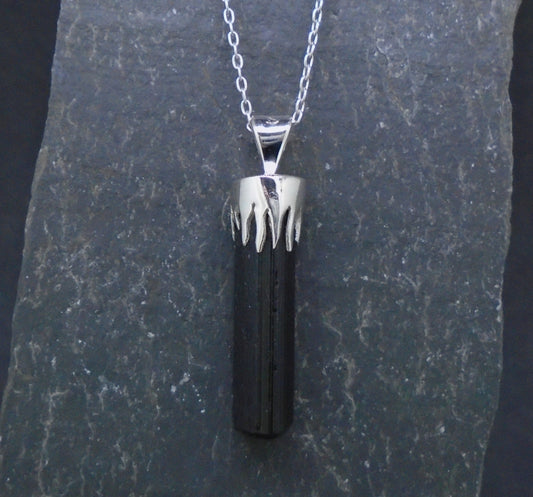 Black Tourmaline Shard Sterling Silver Pendant image 0