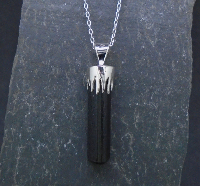 Black Tourmaline Shard Sterling Silver Pendant image 0