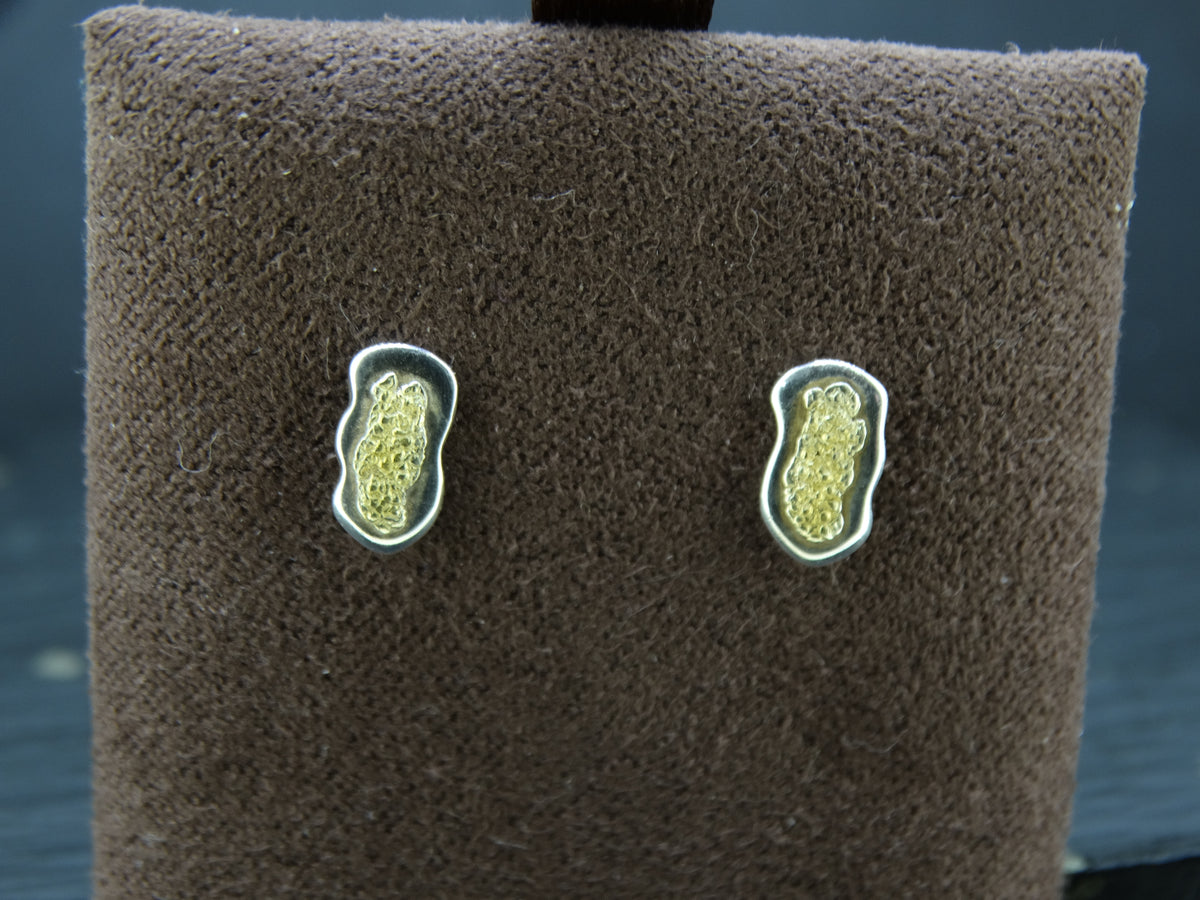 Gold Nugget Sterling Silver Stud Earrings - 8x4mm image 3