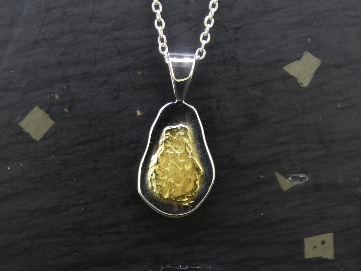 Large Gold Nugget Sterling Silver Pendant - 22x10mm image 0