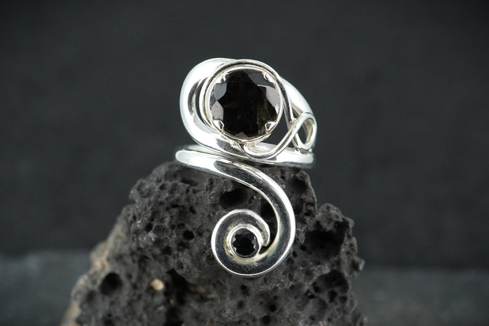 Cairngorm Quartz & Black Sapphire Sterling Silver Spiral Ring image 0
