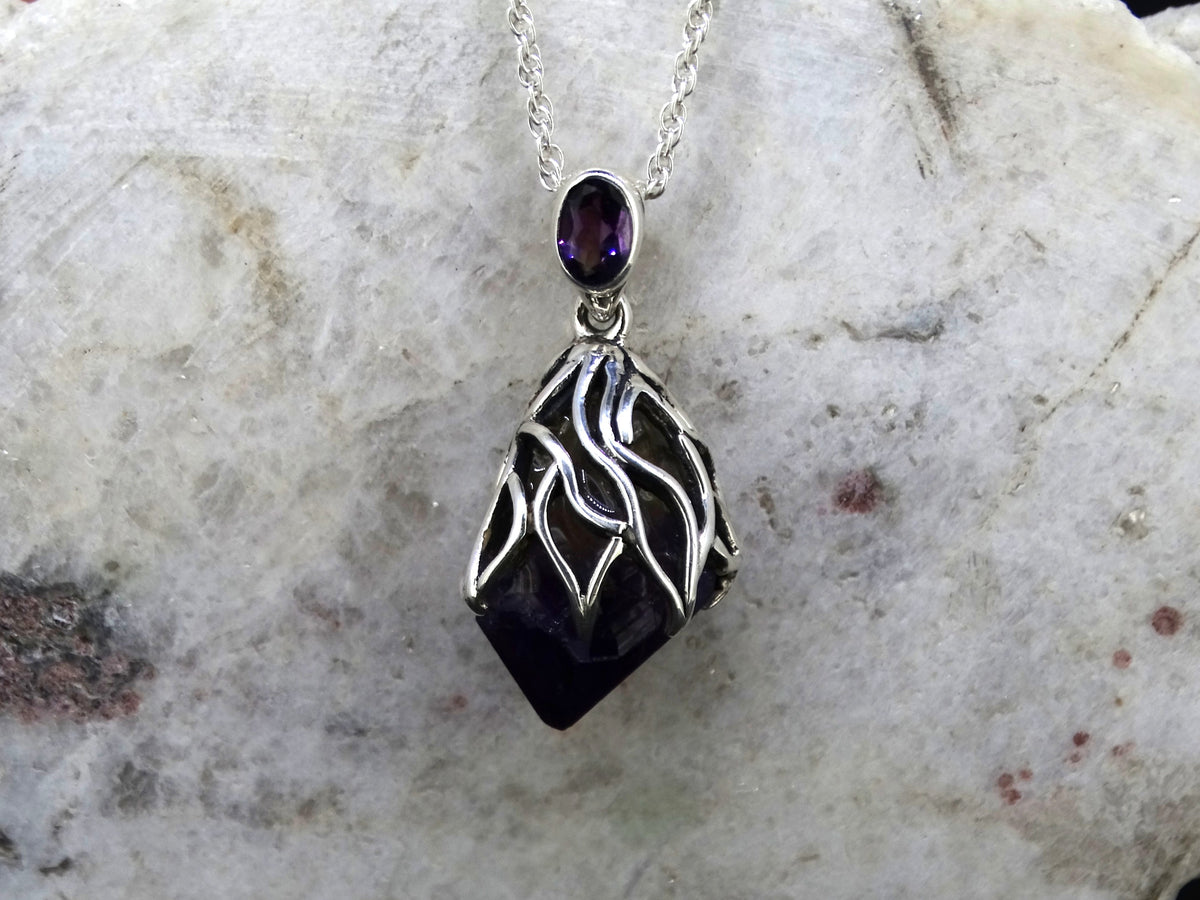 Bolivian Amethyst with African Amethyst Sterling Silver Pendant image 0