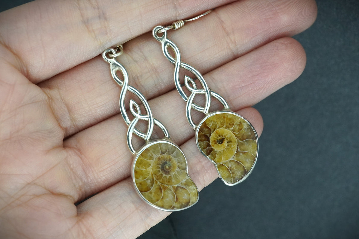 Ammonite Sterling Silver Celtic Drop Earrings image 1