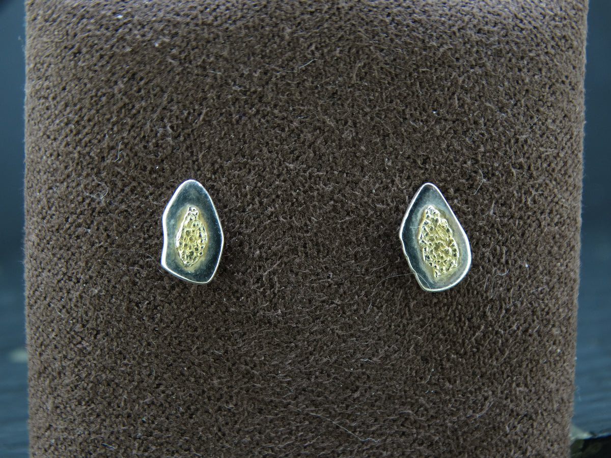 Gold Nugget Sterling Silver Stud Earrings - 8x5mm image 3