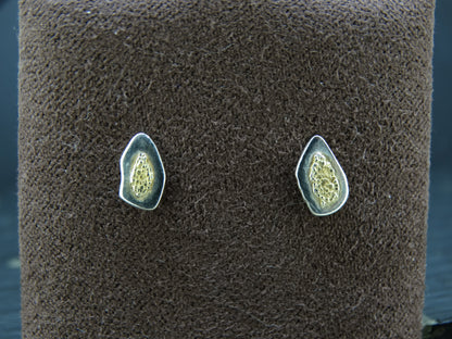 Gold Nugget Sterling Silver Stud Earrings - 8x5mm image 3