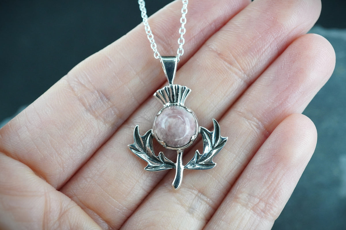 Rare Pink Skye Marble Sterling Silver Thistle Pendant image 1