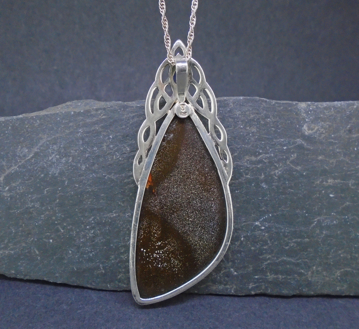 Boulder Opal  & Sapphire Sterling Silver Celtic Pendant