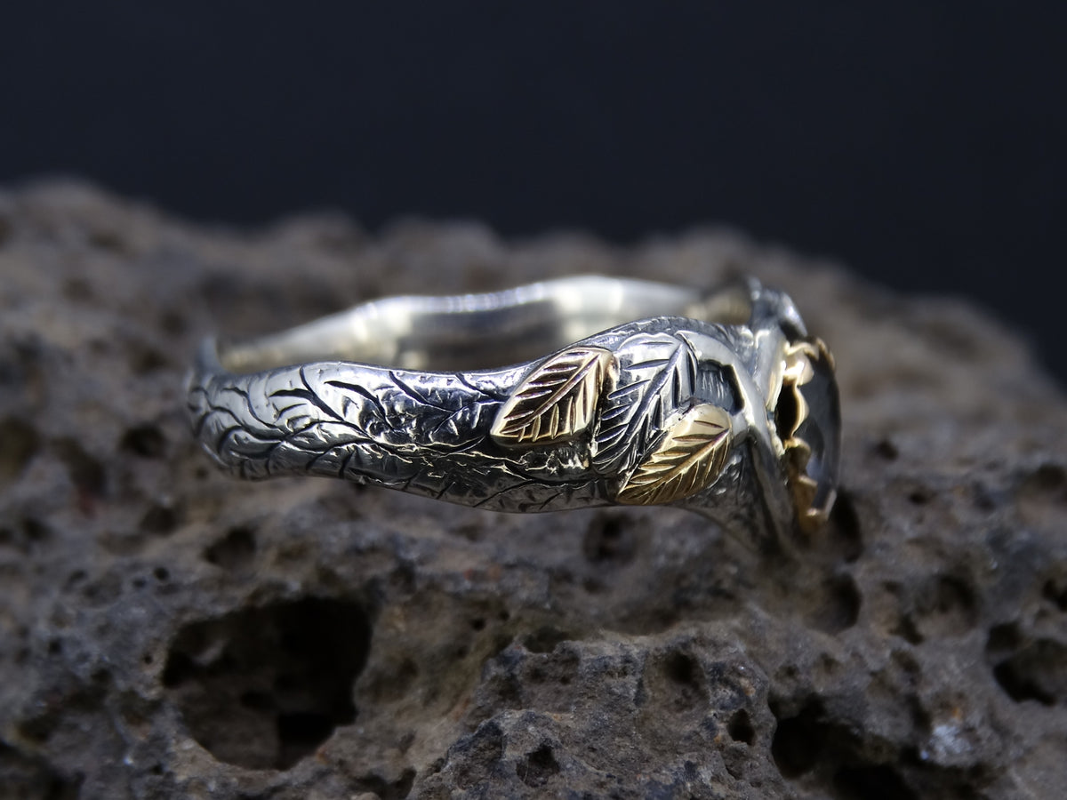 Perthshire Smoky Quartz and  Scottish Gold Ivy Design Ring