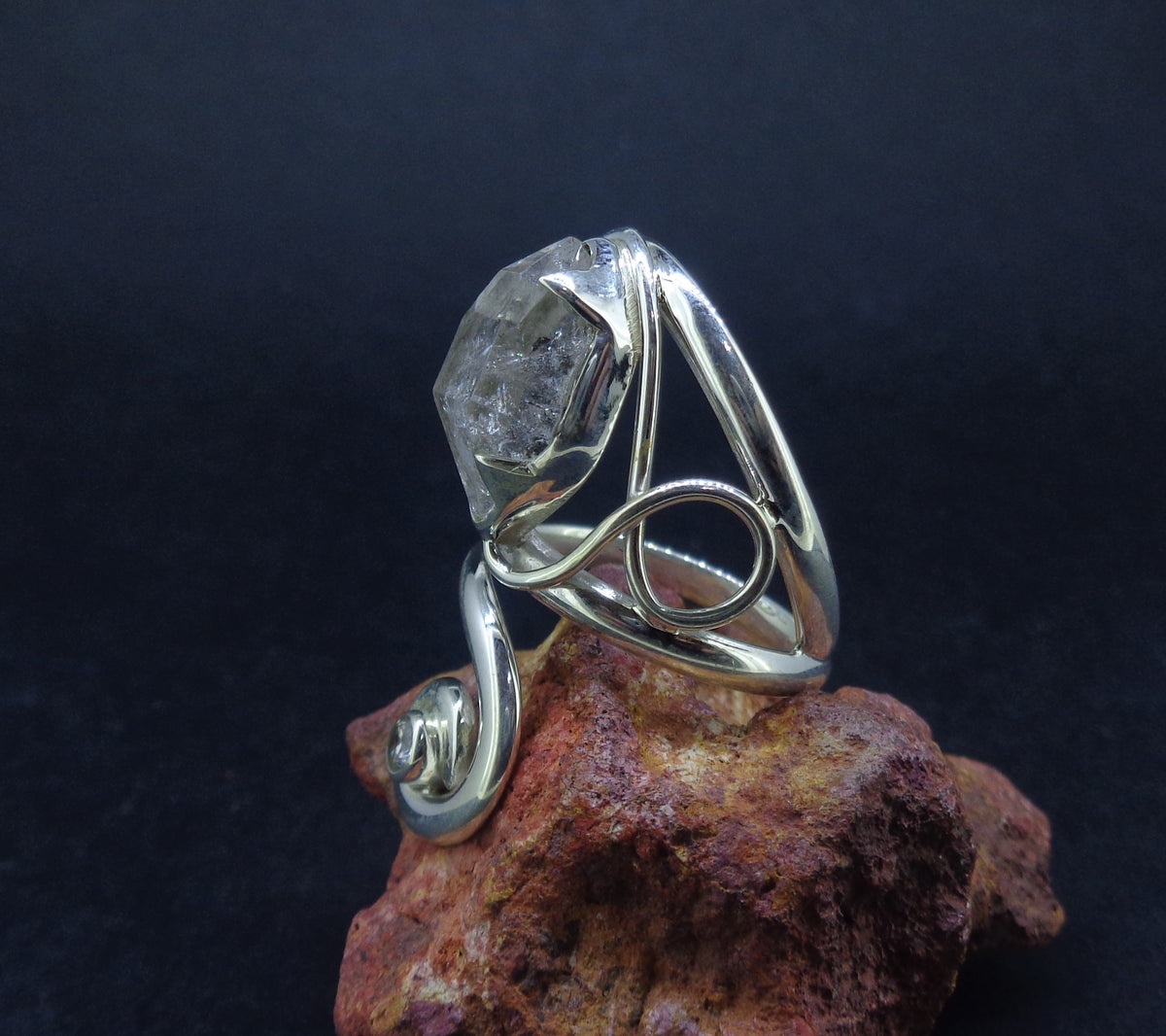 Herkimer Diamond & Zircon Sterling Silver Adjustable Ring