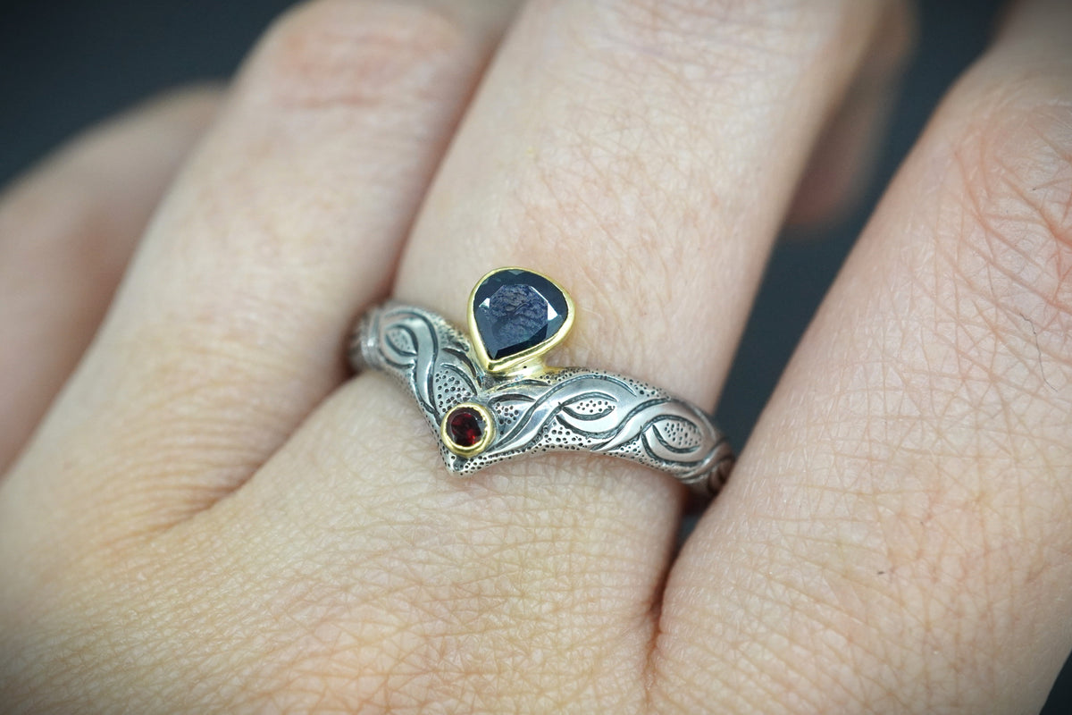 Scottish Sapphire & Elie Ruby Ring with Scottish Gold & Sterling Silver