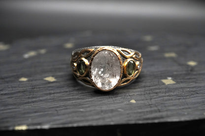 Herkimer 'Diamond', Moldavite & Diamond Ring with 18ct Gold & Sterling Silver
