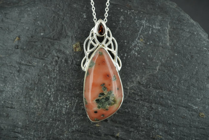 Scottish Isla Rose & Garnet Sterling Silver Waterfall Pendant