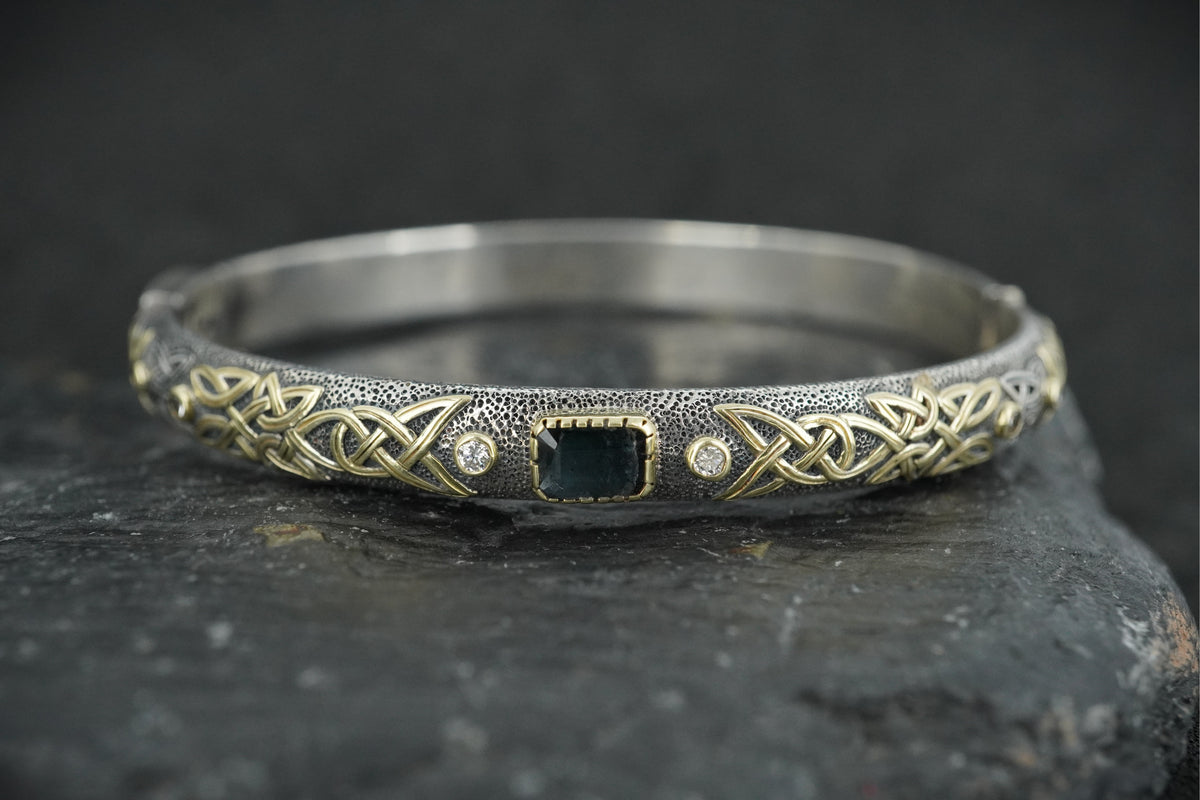 Scottish Sapphire & Diamonds with Scottish Gold, Sterling Silver Bracelet