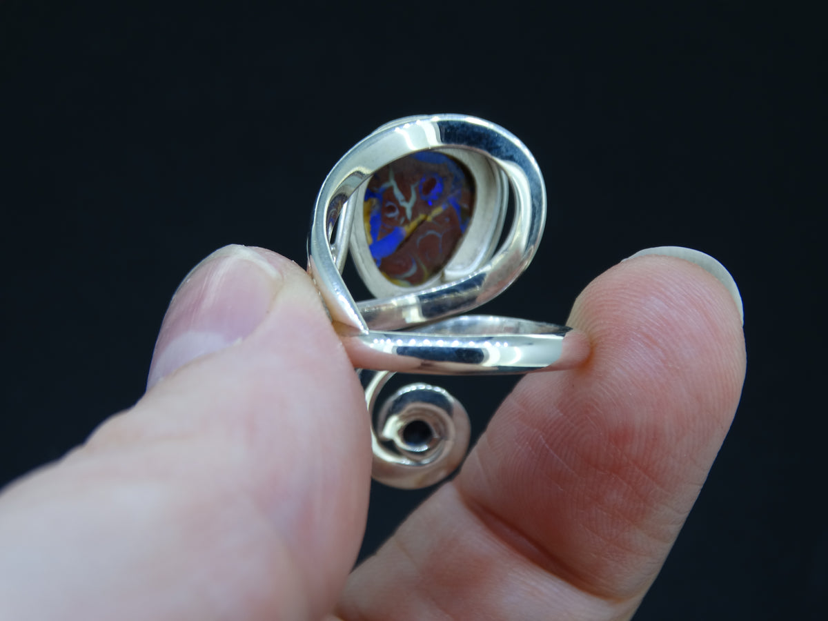 Koroit Opal and Sapphire Sterling Silver Ring