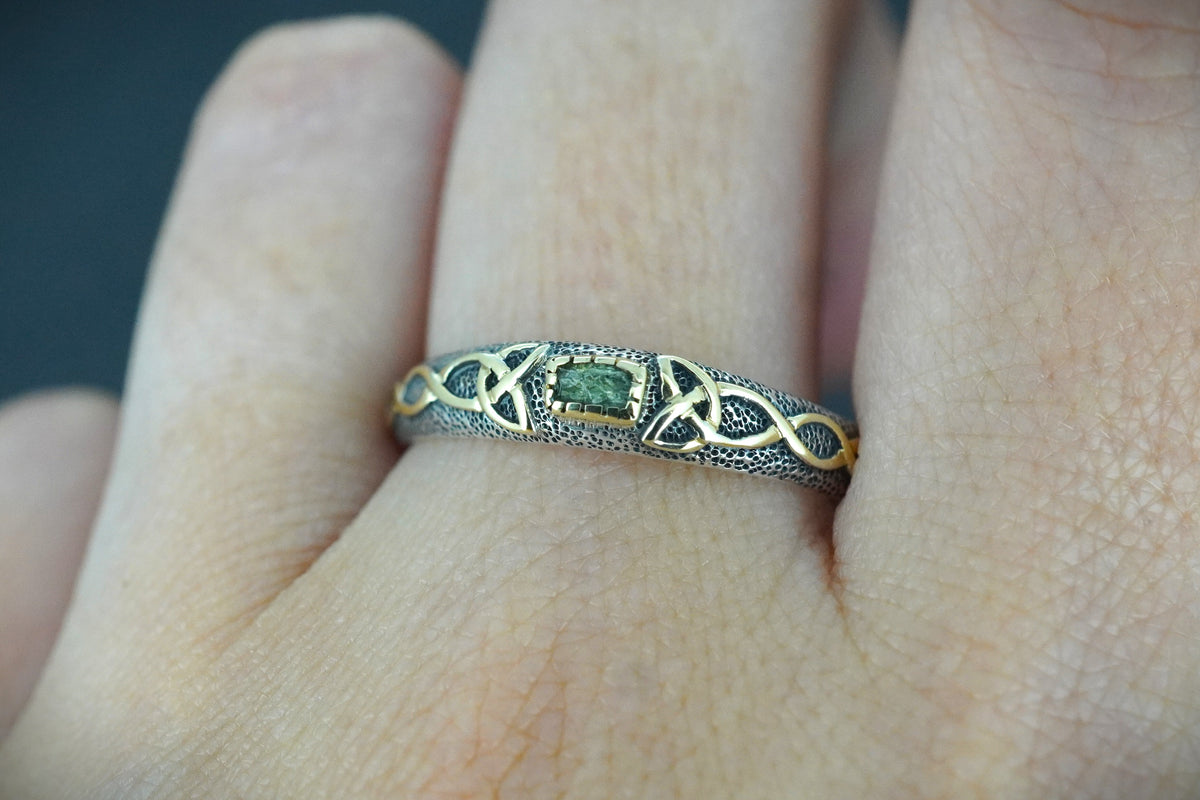 Scottish Sapphire Rough Shard with Scottish Gold Celtic Ring