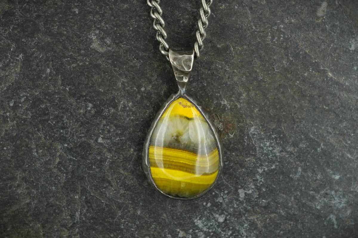 Bumblebee Jasper Hammered Sterling Silver Pendant