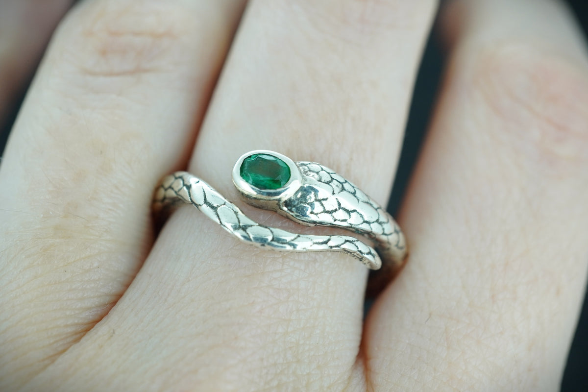 Emerald Sterling Silver Serpent Ring