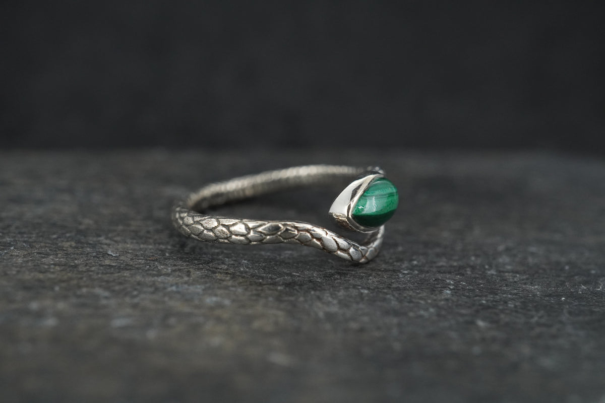 Malachite Sterling Silver Serpent Ring