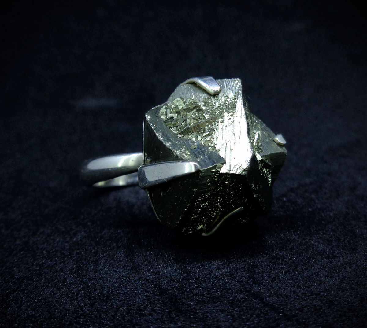 Glittering Iron Pyrite Sterling Silver Ring