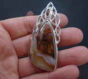 Arizona Fire Agate & Garnet Sterling Silver Celtic Pendant