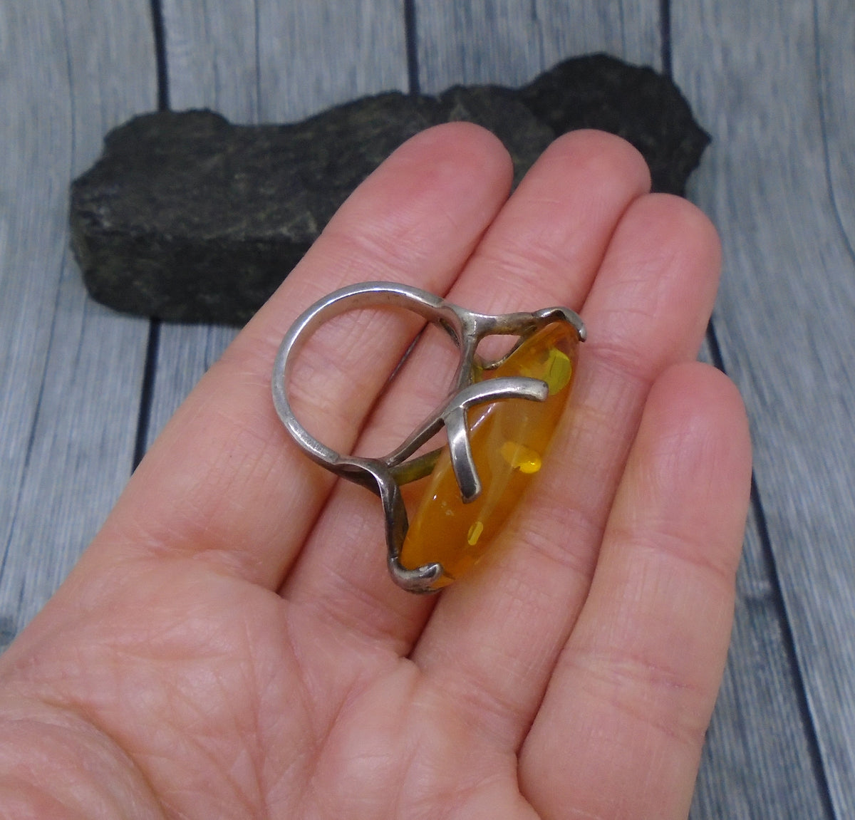 Baltic Amber Sterling Silver Statement Ring