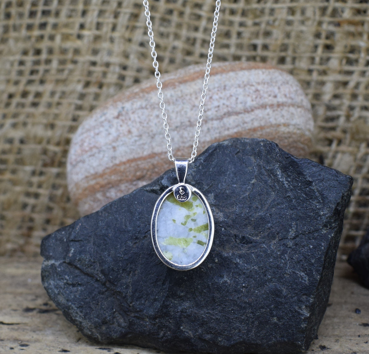 Dark Iona Marble Sterling Silver Pendant
