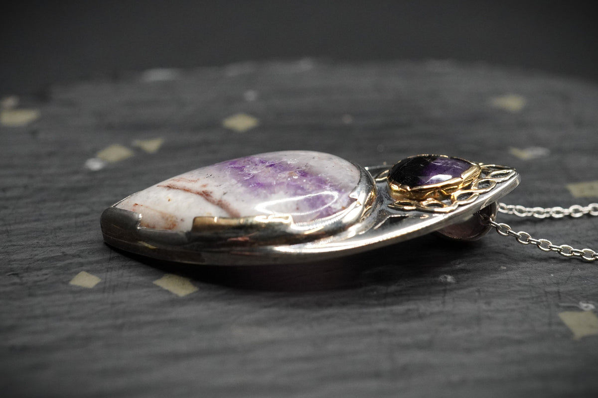 Vein Cornish Amethyst Pendant with 18ct Gold & Sterling Silver