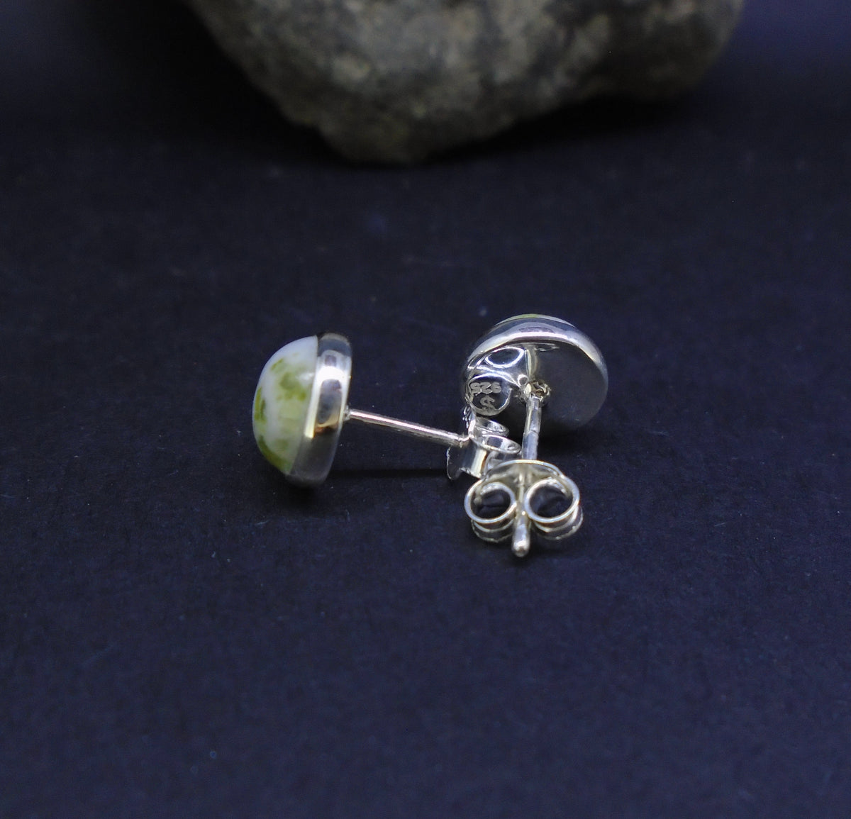 Iona Marble 8mm Sterling Silver Stud Earrings