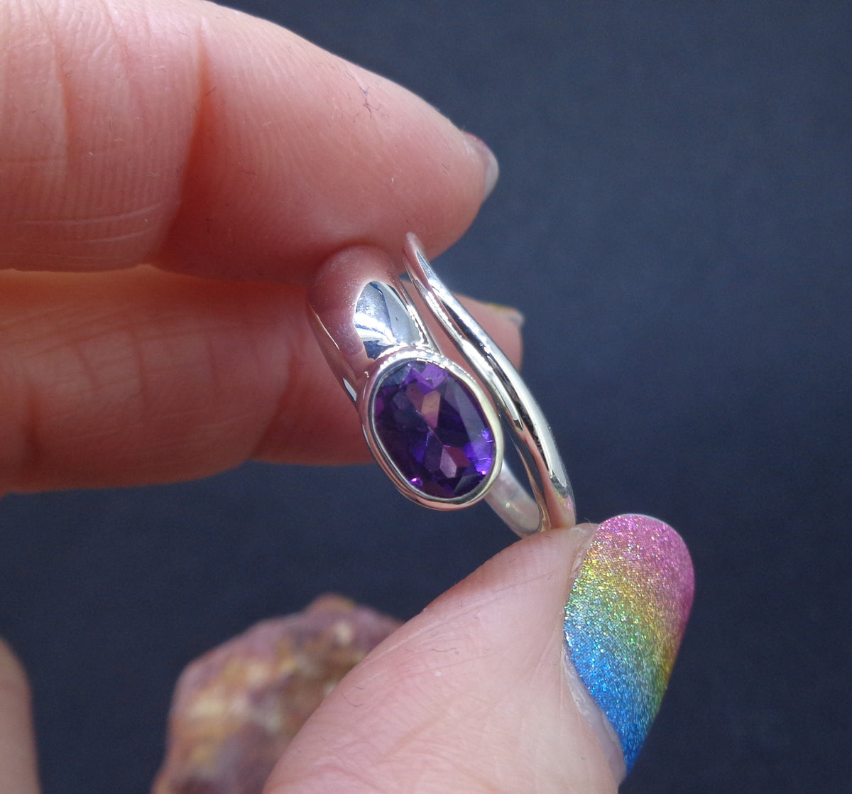 Amethyst Sterling Silver Snake Ring