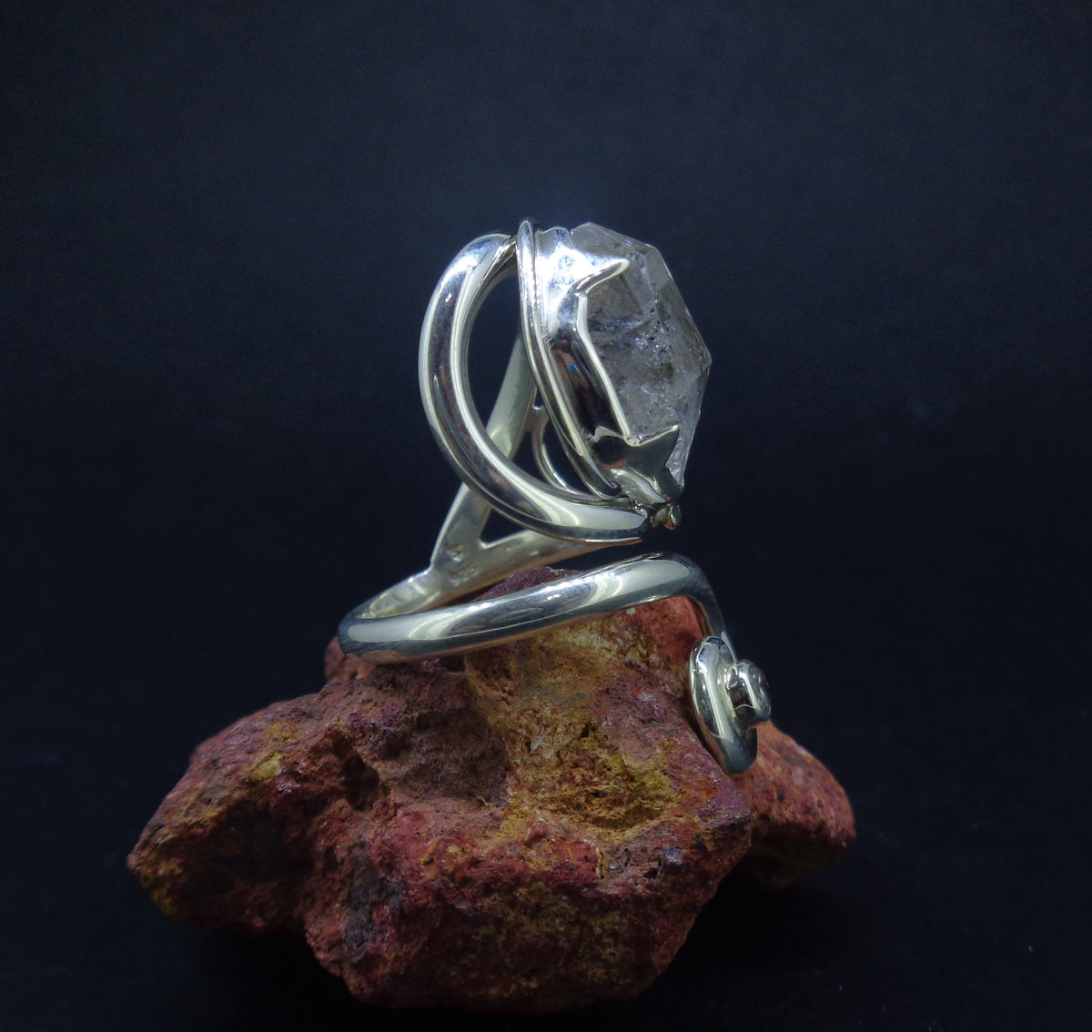 Herkimer Diamond & Zircon Sterling Silver Adjustable Ring