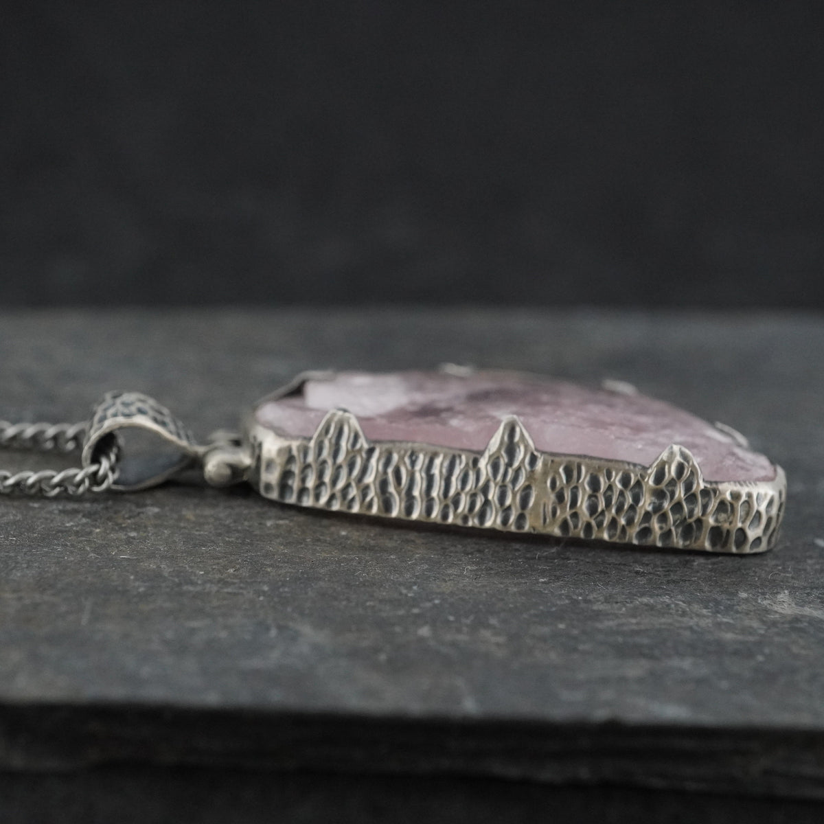 Rose Quartz Hammered Sterling Silver Pendant
