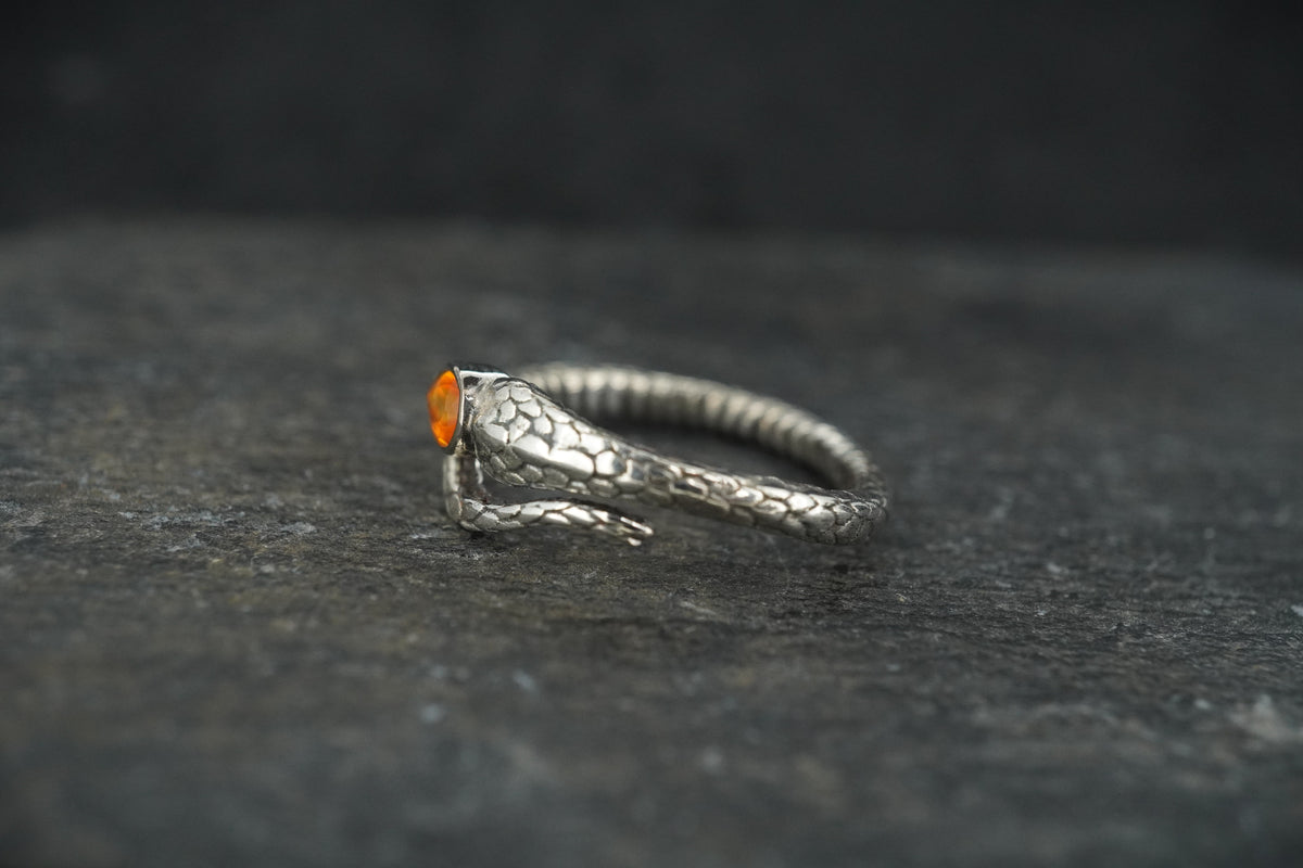 Carnelian Sterling Silver Serpent Ring
