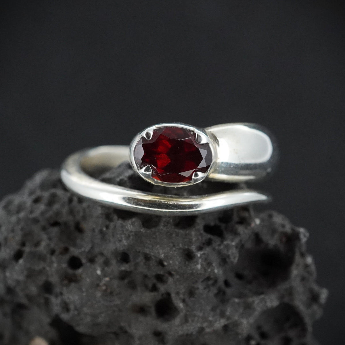 Garnet Sterling Silver Snake Ring