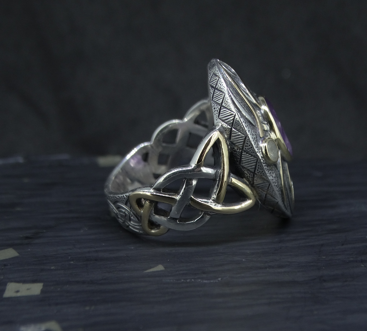 'Ostara' Scottish Amethyst & Diamonds in a Scottish Gold & Sterling Silver Ring