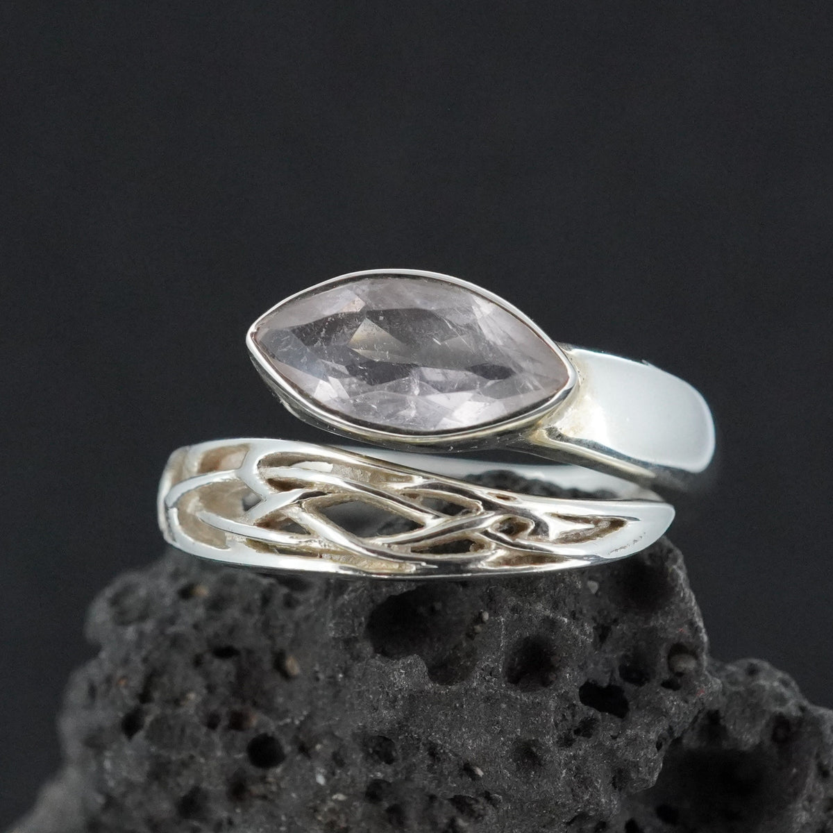 Rose Quartz Sterling Silver Celtic Wrap Ring