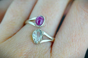Ruby & Herkimer Diamond Two Stone Sterling Silver Ring