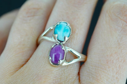 Ruby & Larimar Two Stone Sterling Silver Ring