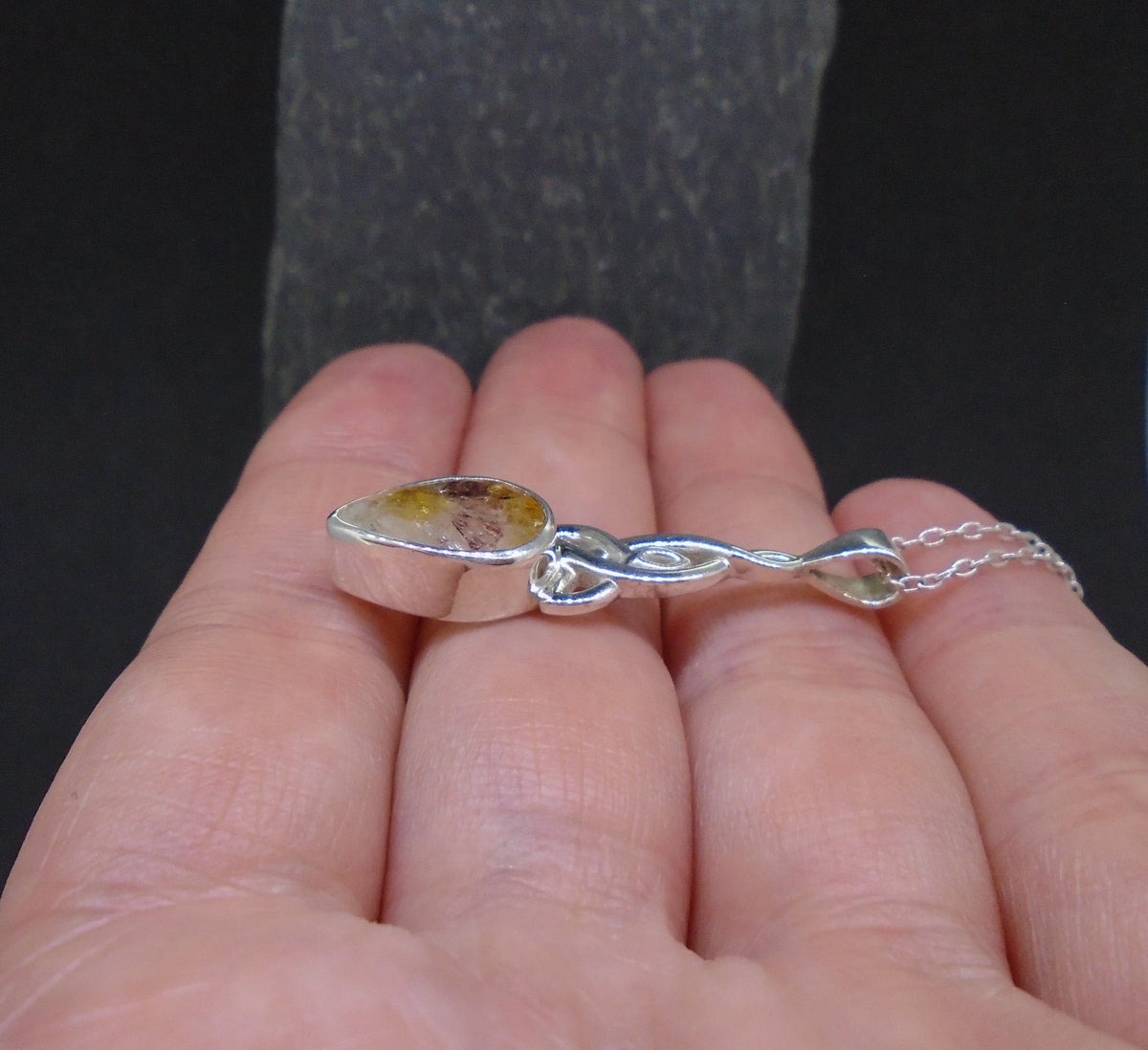 Lemon Citrine Sterling Silver Celtic Pendant