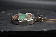 Rough Emerald with Faceted Emerald Pendant with 18ct Gold & Sterling Silver