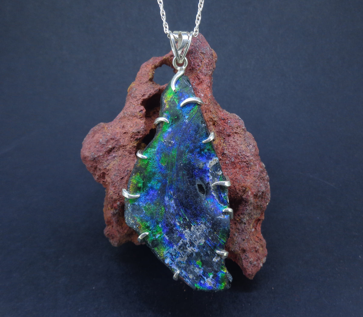 Ancient Roman Glass Sterling Silver Pendant