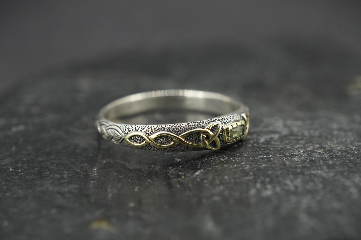 Scottish Sapphire Rough Shard with Scottish Gold Celtic Ring