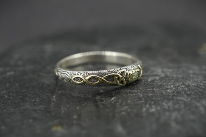 Scottish Sapphire Rough Shard with Scottish Gold Celtic Ring