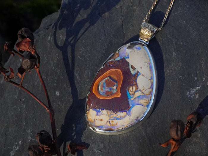 Brecciated Yowah Nut Opal Pendant with 18ct Gold & Sterling Silver