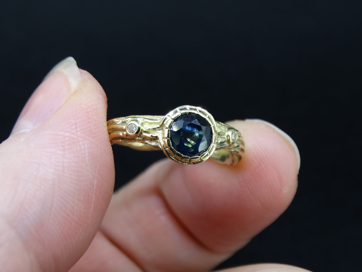 Rare Scottish Sapphire and Diamond Ring with Scottish Gold Band