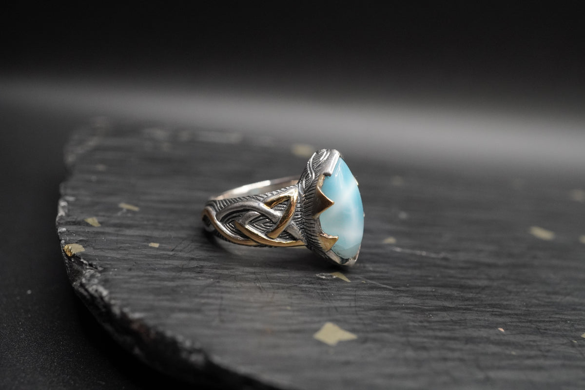 AAA 3ct Larimar Ring with 18ct Gold & Sterling Silver