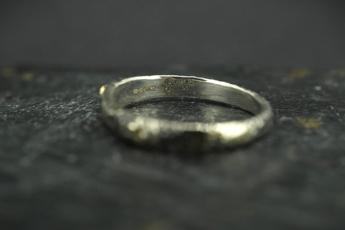 Scottish Sapphire Textured Ring with Scottish Gold