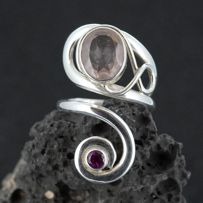 Rose Quartz & Pink Tourmaline Sterling Silver Ring