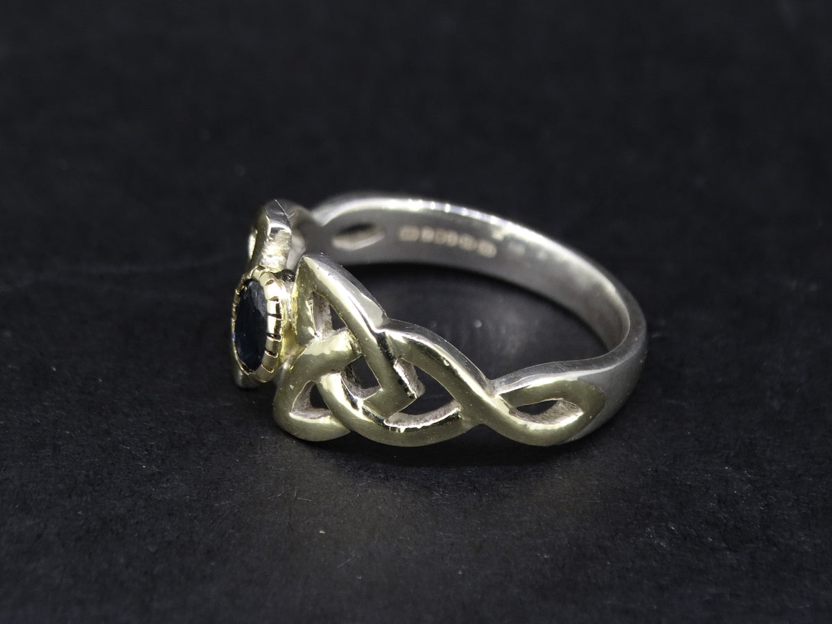 Scottish Sapphire with Scottish Gold Celtic Trinity Knot Ring