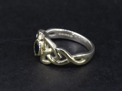 Scottish Sapphire with Scottish Gold Celtic Trinity Knot Ring